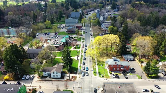 Aerial view of Ancaster, Ontario, Canada in spring 4K