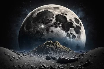 Selbstklebende Fototapete Vollmond und Bäume 月面と背後に大きな満月：AI生成画像