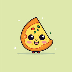 Cute kawaii pizza chibi mascot vector cartoon style