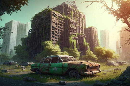 廃墟化した都市のイメージ：AI生成画像