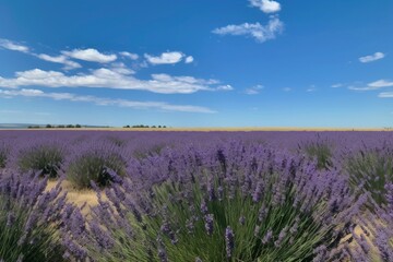 Obraz premium A field of purple lavender with a blue sky in the background