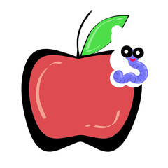 Apple has a bite with worm drawing cartoon art 