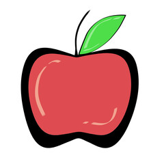 red apple illustration with leaf cartoon art 