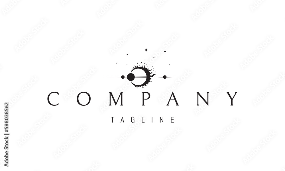 Wall mural vector logo on which an abstract image of a solar eclipse against the background of the planets.