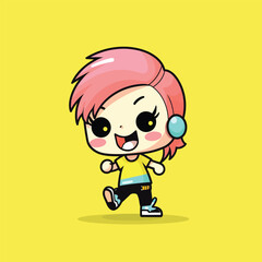 Cute kawaii zumba chibi mascot vector cartoon style