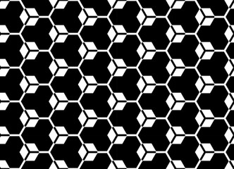 Seamless Geometric Hexagons Pattern. Black and White Texture.