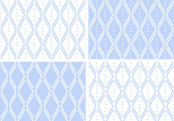Set of Blue Seamless Geometric Diamonds Patterns.