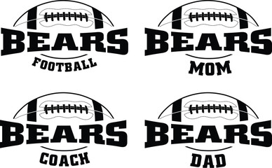 Football - Bears is a sports team design that includes text with the team name and a football graphic. Great for Bears t-shirts, advertising and promotions for teams or schools.