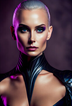 Stylish latex model.  Futuristic outfit.  Latex lady.  Generative AI.