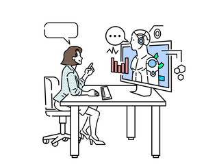 Illustration of a business person doing research using an AI chat service