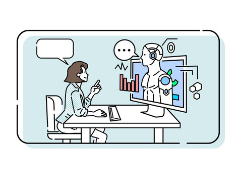 Illustration of a business person doing research using an AI chat service