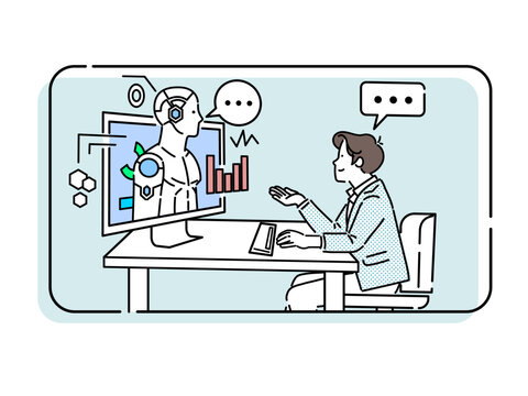 Illustration of a business person doing research using an AI chat service