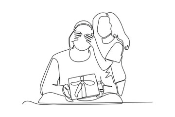 Continuous one line drawing happy daughter playing with her father. Happy father's day concept. Single line draw design vector graphic illustration.