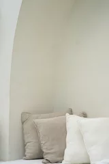 Fototapete Boho Pastel color, white a cushions or pillows setting on out sofa bed in modern luxury villa. Details of modern style design interior in modern, minimal, white Villa in Bali. Bohemian (Boho)   © Ruth