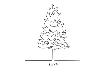 Single one line drawing larch tree. Tree concept. Continuous line draw design graphic vector illustration. - obrazy, fototapety, plakaty