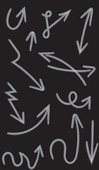 set of arrows hand made with brush on black background vector 