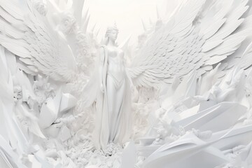 angelic white statue in white background. Ai Generated.
