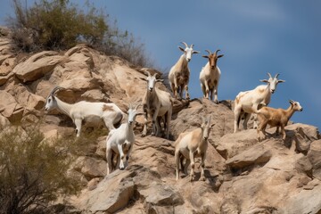 A group of goats on a rocky hillside