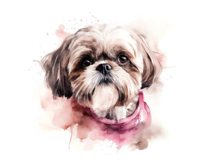 shih tzu dog portrait watercolor