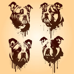 bulldog Silhouette. Line art. Template. Close-up. Clip art. Hand Painting. Ink.