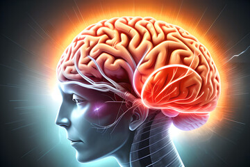 Concept of a bursting human brain infused with knowledge and creativity. Generative AI.