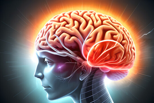Concept of a bursting human brain infused with knowledge and creativity. Generative AI.