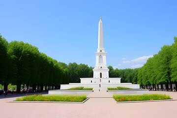 view of the monument in honor of the millennium of Yaroslavl, photo was taken on a sunny summer day
