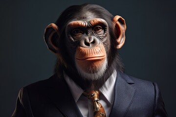 Friendly Chimp CEO: An Anthropomorphic Businessman in a Formal Suit for the Office. Generative AI