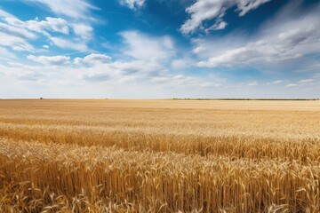 A panoramic view of a vast wheat field during the harvest season