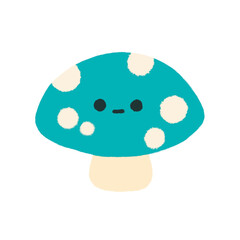 Hand-drawn Cute blue mushrooms, Cute vegetable character design in doodle style