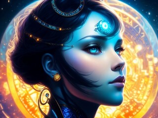 Beautiful woman. Goddess of Time. (Created with Generative AI technology)