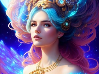 Beautiful woman. Goddess of Time. (Created with Generative AI technology)