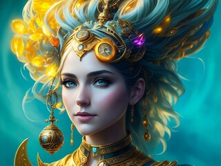 Beautiful woman. Goddess of Time. (Created with Generative AI technology)