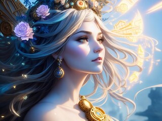 Beautiful woman. Goddess of Time. (Created with Generative AI technology)