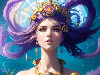 Beautiful woman. Goddess of Time. (Created with Generative AI technology)