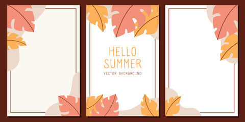 Vector templates with monstera leaves for web banners and stories. Autumn or summer banners with plants
