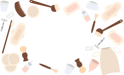 Eco friendly hygiene products frame.Copy space. Zero waste beauty. Sustainable living 