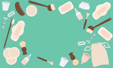 Eco friendly hygiene products background. Zero waste beauty banner. Copy space