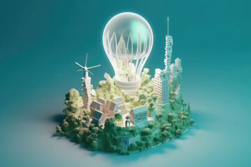 Green eco friendly and save energy city concept design. cityscape of environment conservation.