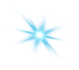 Blue glowing lights effects isolated on transparent background. Solar flare with beams and spotlight. Glow effect. Starburst with sparkles. PNG. © Orange Sky