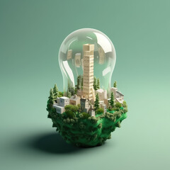 Green eco friendly and save energy city concept design. cityscape of environment conservation.