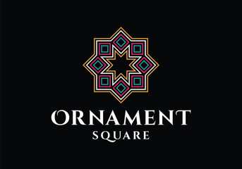 Square ornament islamic motif pattern logo design