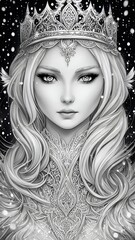 Young woman. Beautiful Snow Queen. (Created with Generative AI technology)