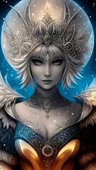 Young woman. Beautiful Snow Queen. (Created with Generative AI technology)