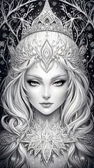 Young woman. Beautiful Snow Queen. (Created with Generative AI technology)