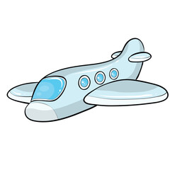 blue color airplane, cartoon illustration, isolated object on white background, vector,