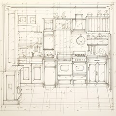 Detailed Drawings of Plans to Transform Your Kitchen: From Cupboards to Home Interior. Generative AI