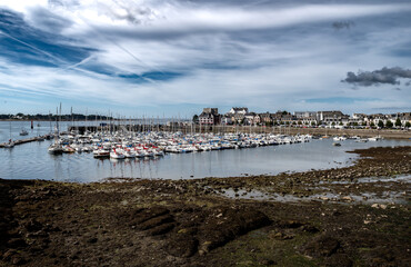 Harbor Of Ancient City Concarneau With Medieval Stronghold At The Finistere Atlantic Coast In Brittany, France