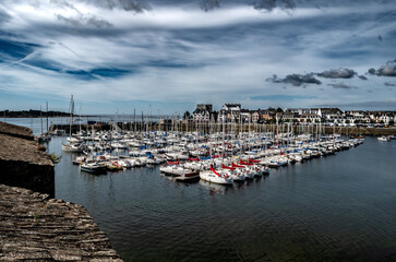 Harbor Of Ancient City Concarneau With Medieval Stronghold At The Finistere Atlantic Coast In...