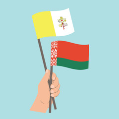 Flags of Vatican City and Belarus, Hand Holding flags